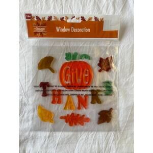 NEW GIVE THANKS 16 pc Window Gel Clings Holiday Decor Pumpkin Fall Leaves Autumn